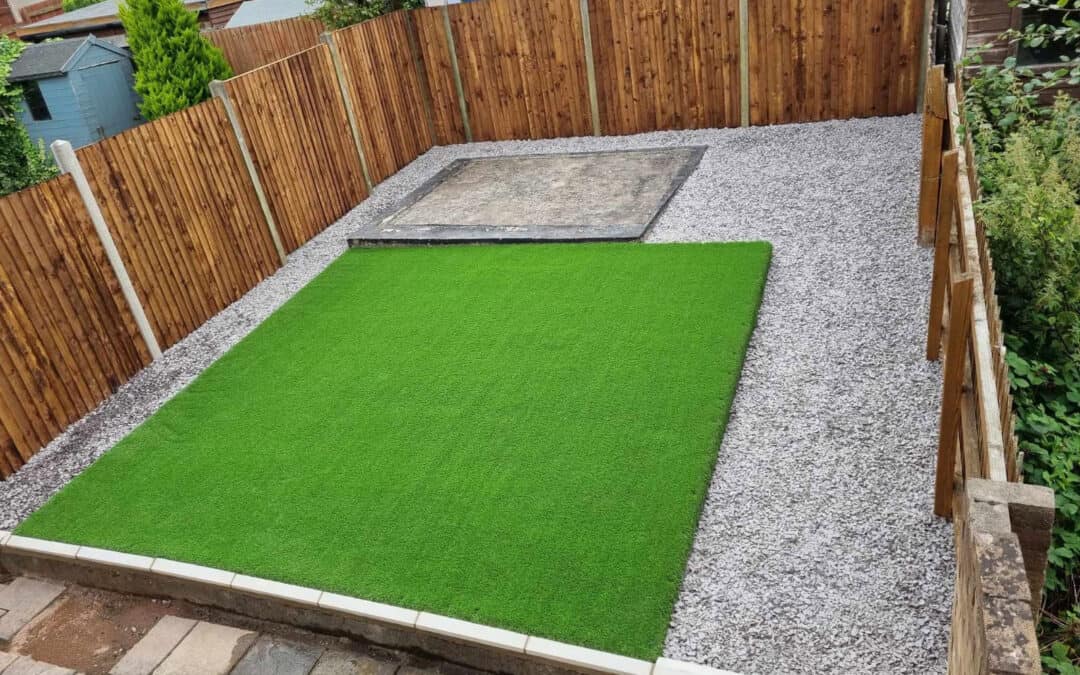 Artificial grass and 20mm Plum Slate in Cwmbran